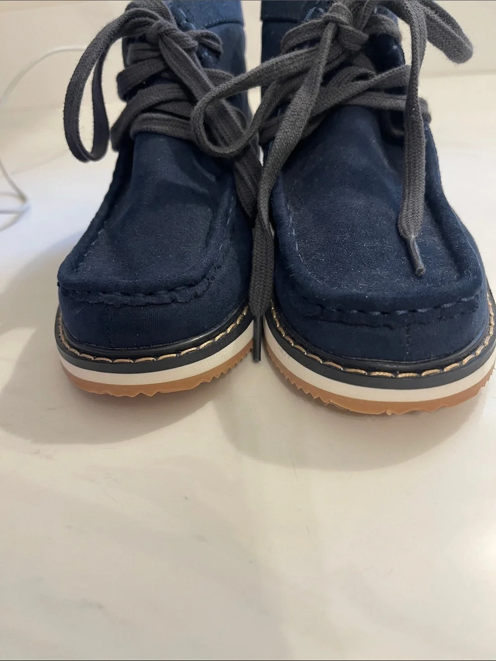 GAP Kids Navy Suede Lace-Up Moccasin Ankle Boots